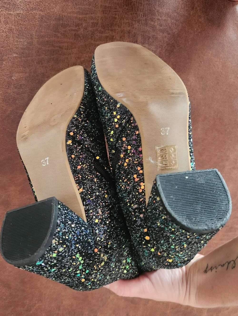 Sparkle Black Glitter Ankle Boots with Side Zip